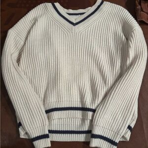 SHEIN White and Navy Sweater